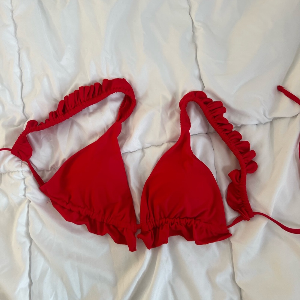 Red Ruffled Bikini Top